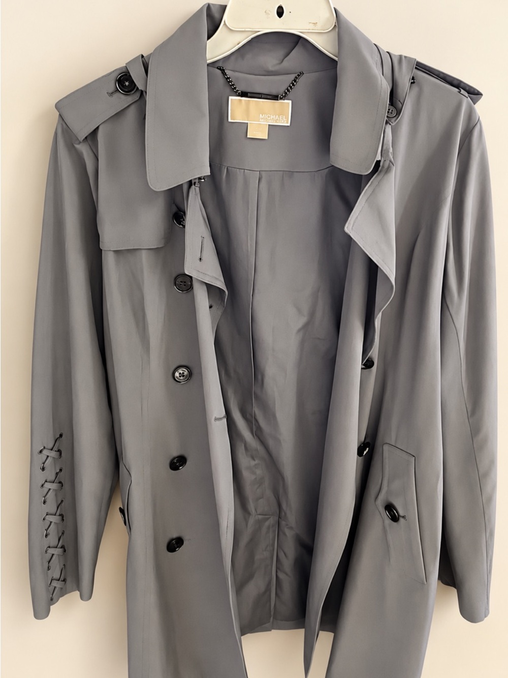 Michael Kors Gray Double-Breasted Trench Coat